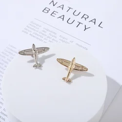 Two aircraft metal enamel brooches childhood memories gold and silver aircraft shaped brooches flip collar badges jewelry gifts