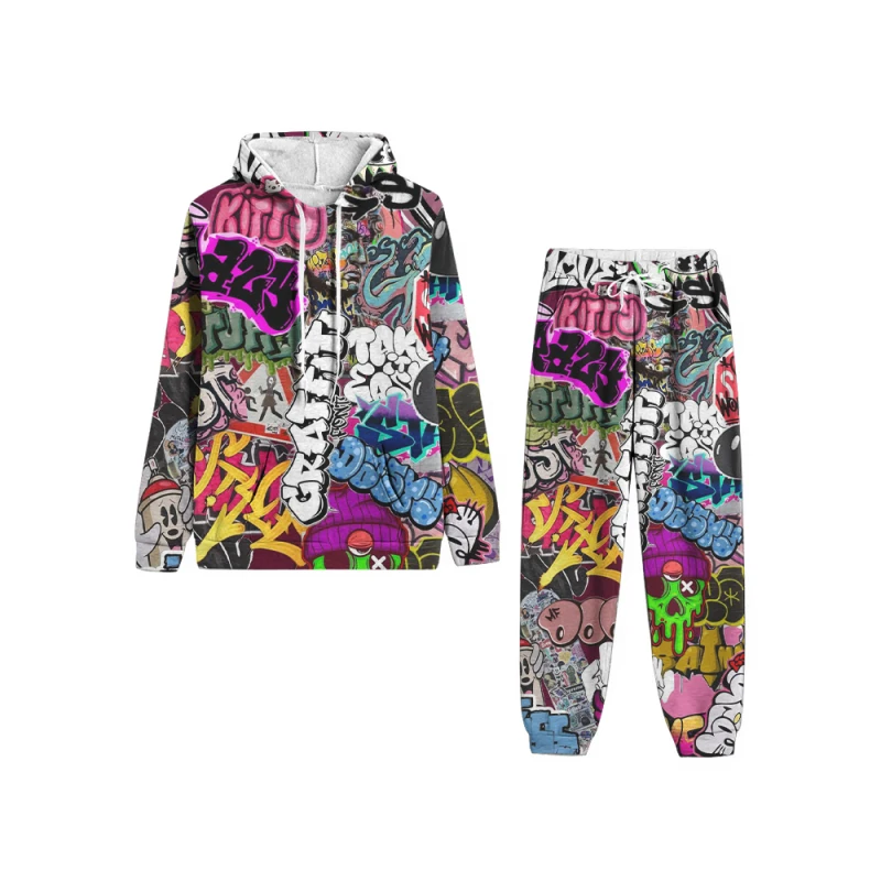 Men's Suit Hooded Sportswear Casual Pullover And Jogging Pants Graffiti 3D Print Fitness Hooded Suit Autumn And Winter Suit