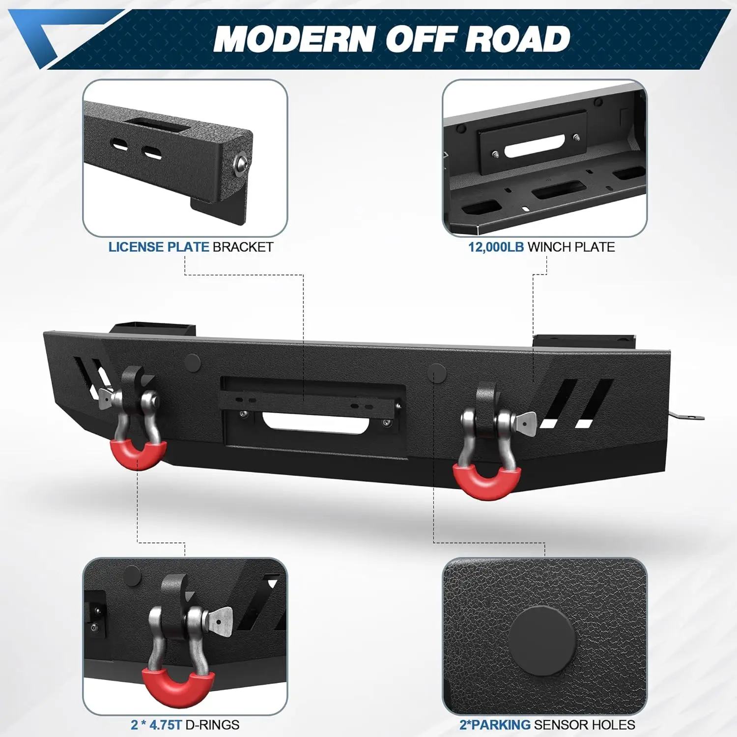 Front Bumper for 2022-2026 Toyota Tundra, Mid-Width Central Pickup Trucks Bumper W/Winch Plate, D-rings, License Plate Bracket