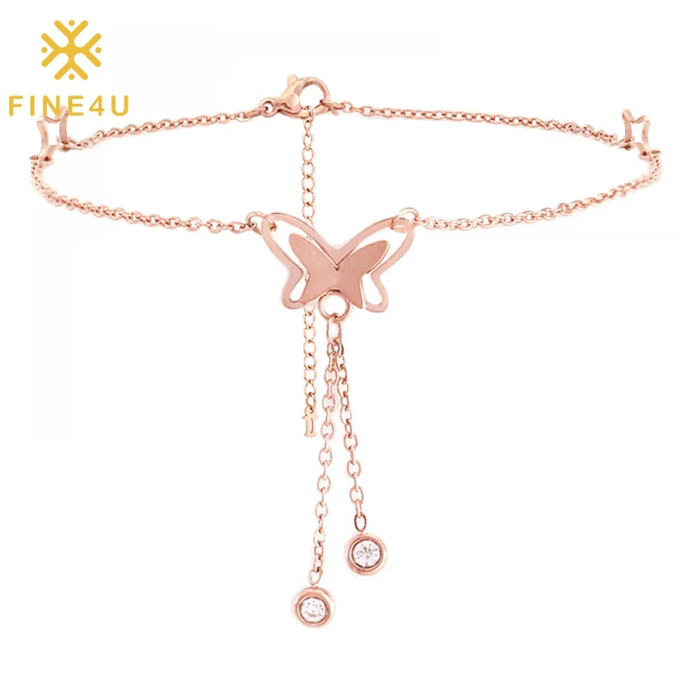 

Summer Women Fashion Jewelry Trend Waterproof Cubic Zirconia 18K Gold Stainless Steel Butterfly Anklets