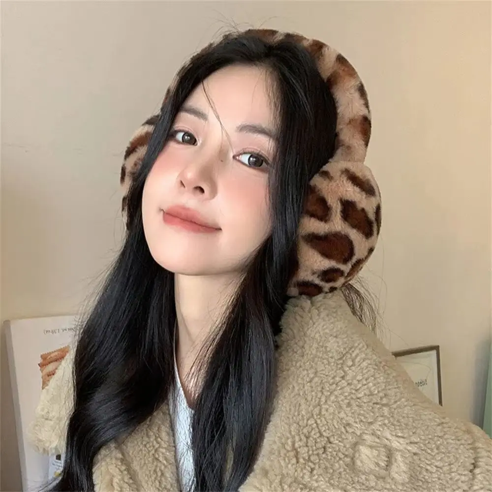 

Lovely Foldable Thickened Ear Muffs Windproof Print Plush Ear Muffs Hairband Simple Leopard Earmuffs Outdoor