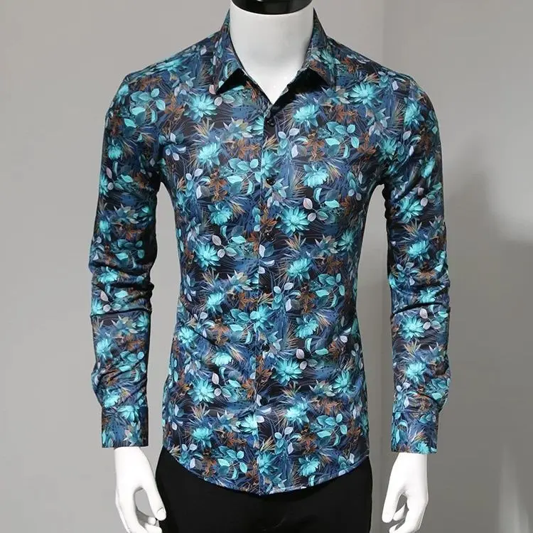 

Men Slim Fit Printed Long Sleeve Shirt Vintage Floral Stylish Top