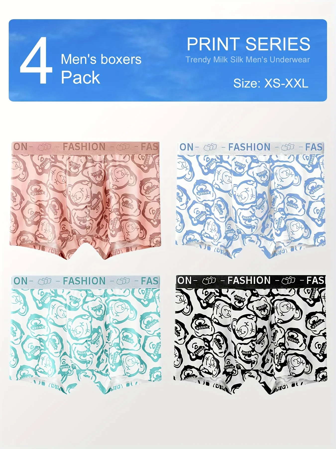 

Trendy Print! 4-Pack Men's Milk Silk Underwear Boxers