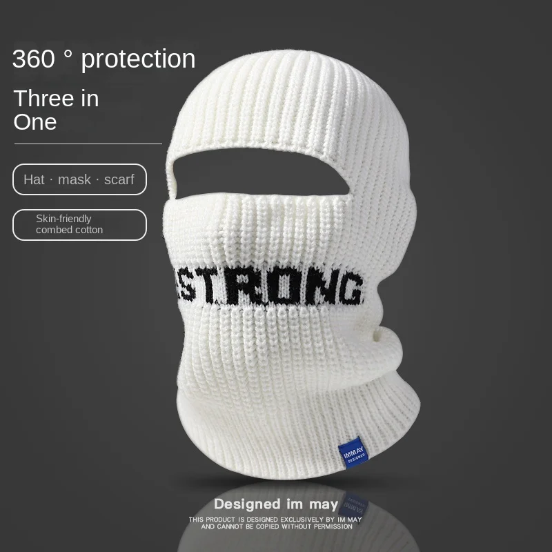 No cornice cap balaclava White black knitted cap headguard face hat Men\'s winter head cover warm winter ski mask men\'s hat