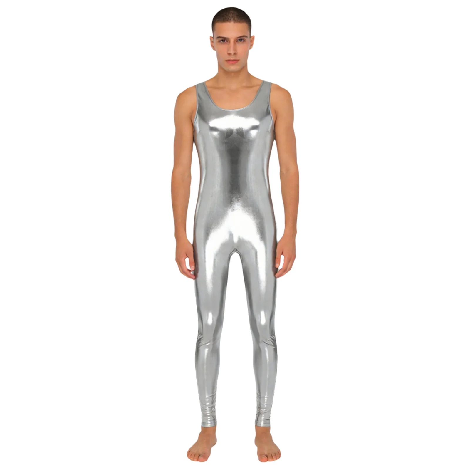 

Мужской цельный металлический комбинезон для гимнастики, йоги и спорта, без рукавов, леггинсы, боди для бодибилдинга, клубных выступлений и танцев