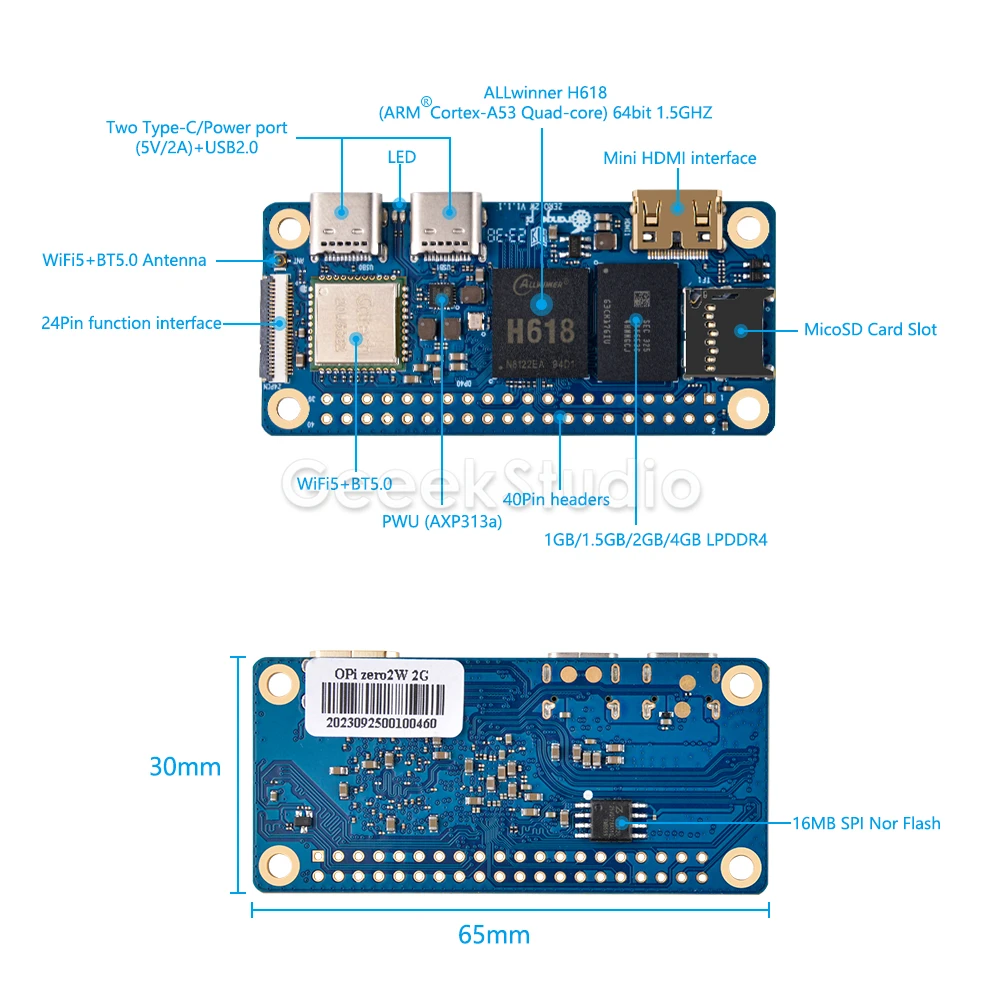 Orange Pi Zero 2W Starter Kit 2GB/4GB with Power Supply Heatsink Pin