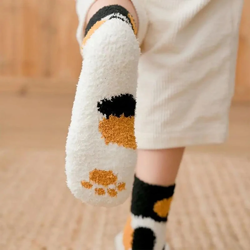 الإناث سميكة المرجان الصوف المنزل الطابق النوم الجوارب النساء شتاء دافئ رقيق الجوارب لطيف الحيوان مخلب القط باو البصمة جوارب غامضة