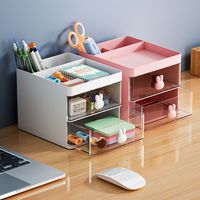 Large Capacity Drawer Desk Storage Box Stationery Storage Transparent Desktop Pen Holder Multi-Color Plastic Desktop Organizer