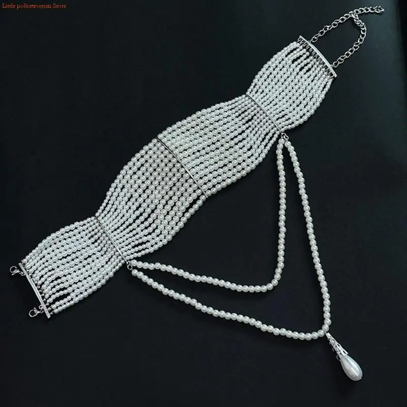 F92D Multipurpose Pearls Tassels Necklace with Sturdy Materials Chain Jewelry Accessory for Formal and Casual Event