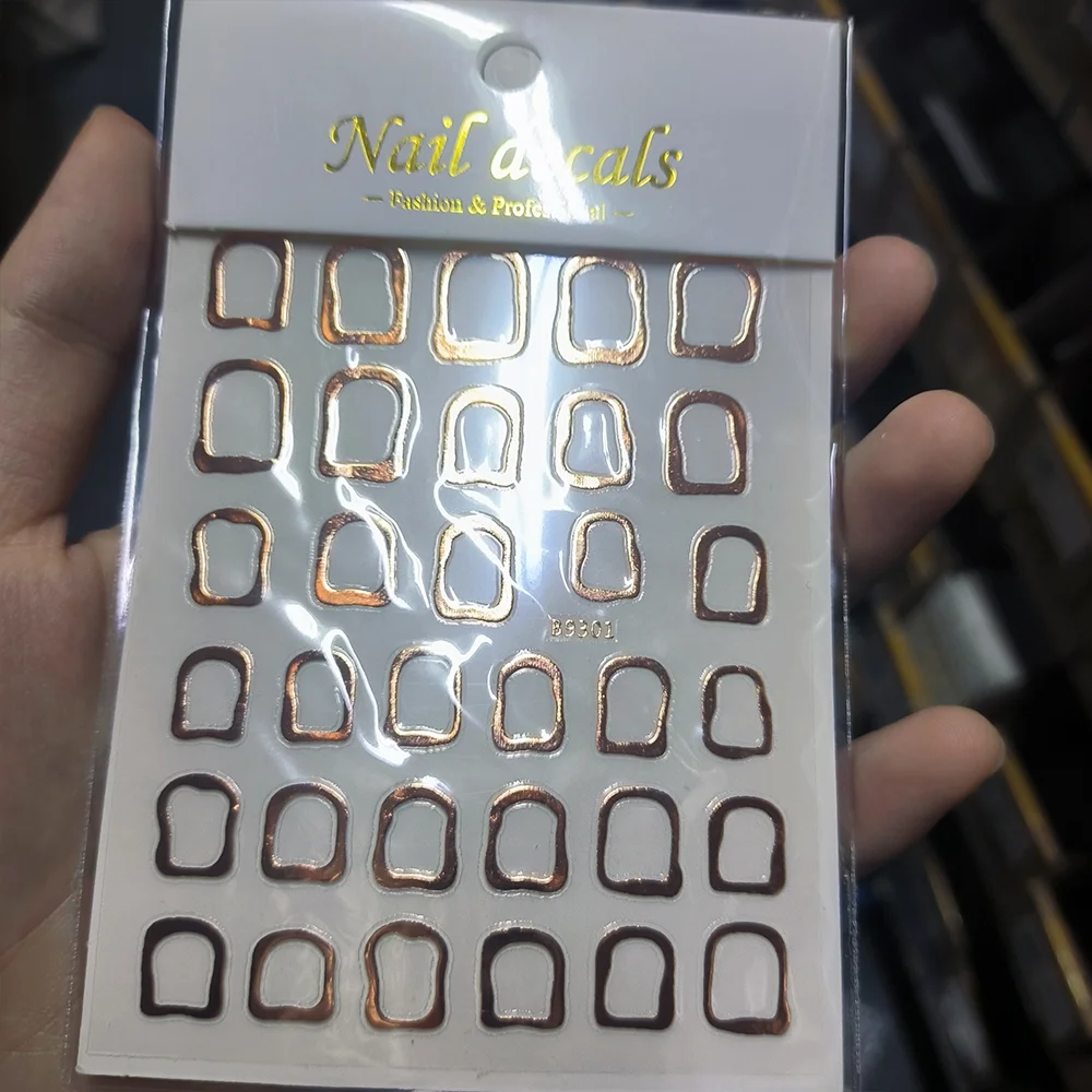 1 قطعة ثلاثية الأبعاد إطار غير منتظم مجوف مسمار الفن ملصق الليزر هندسية مربع ذاتية اللصق مسمار الشارات إطارات معدنية مانيكير المتزلجون و