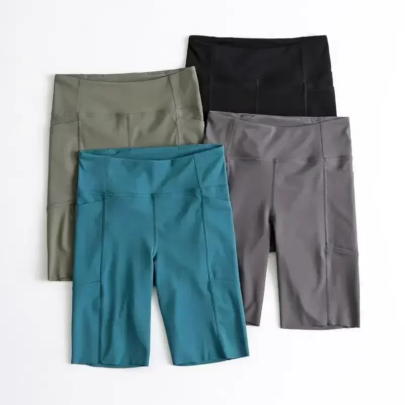 Pantaloncini da yoga da donna Lemon Fitness Sport Pantaloni da allenamento attillati a vita alta con tasche Pantaloncini da ciclismo da corsa Pantaloncini da palestra