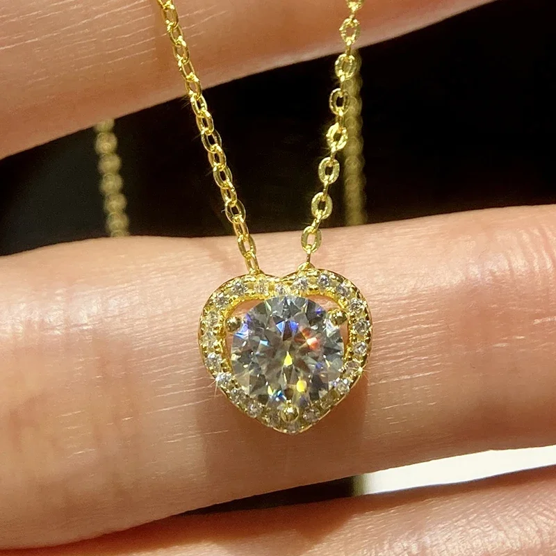 

DWJ Shining Love Heart Pendant Moissanite Diamond Necklace for Women Luxury Original 925 Sterling Silver Chain Fine Jewelry