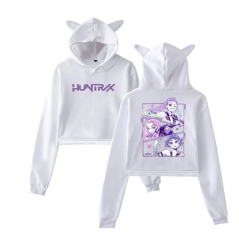 KPop Demon Hunters 2025 Merch Hoodies Sweatshirt for Girls Cat Ear Crop Pullover Casual Clothes