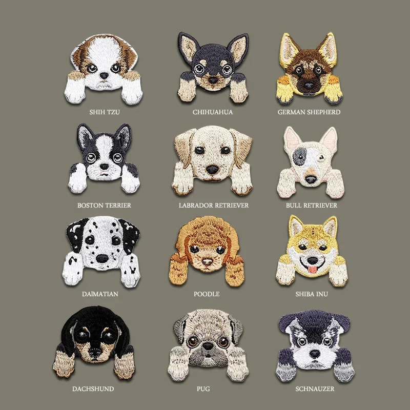 1 Piece Small Iron on Patch Embroidery Kinds of Dog Head Parch for Clothing DIY Accessories