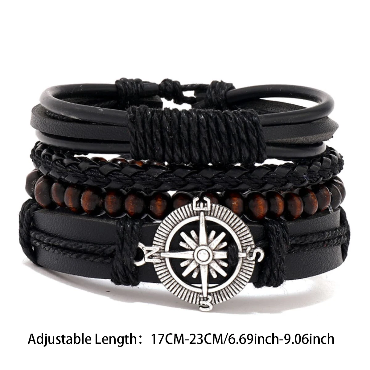 4Pcs/ Set Braided Wrap Leather Bracelets for Men Vintage Life Tree Rudder Charm Wood Beads Ethnic Tribal Wristband Rope Bracelet