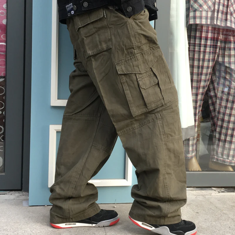 150kg Plus Size Fat Men's Work Cargo Pants Male Loose Multi-pocket Casual Straight Sports Trousers Outdoor Tactical Baggy Pants