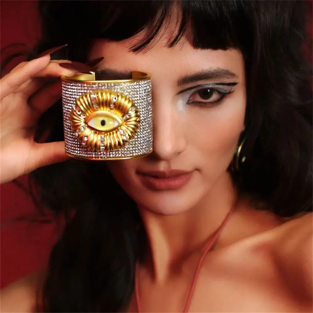 

Metal Exaggerated Wide Open Bangle Full Rhinestone Alloy Demon's Eye Bracelets Gold Silver Geometric Cuff Bangles Girls Gift