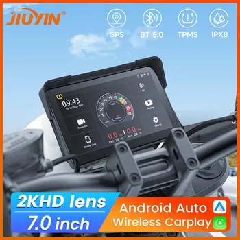 2k HD מקליט אופנוע gps ניווט אלחוטי carplay נגן מולטימדיה אוטומטי ip67 עמיד למים מסך Bluetooth כפול