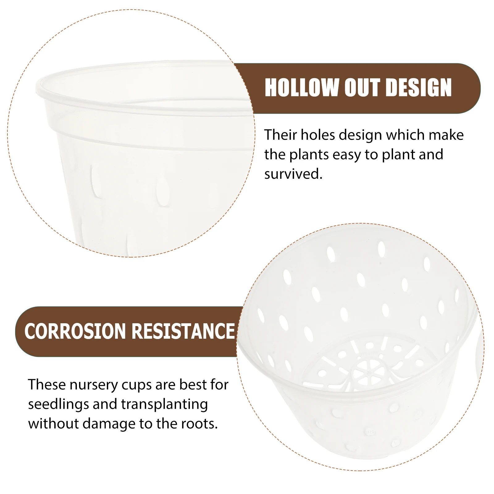 

3 set Transparent Flower Pots Round Heavy Duty Mesh Net Cup For Hanging Garden Nursery Planting Breathable Plastic