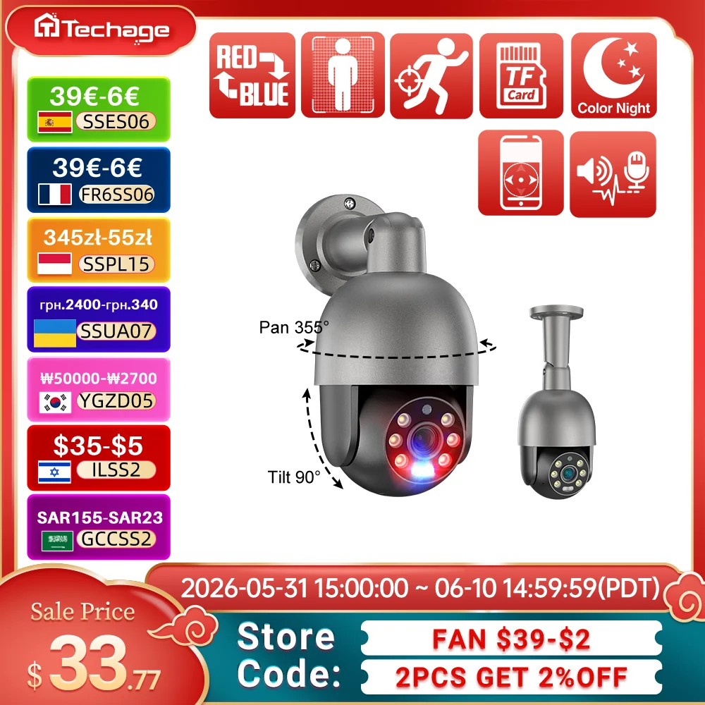 

Techage 5MP 8MP 4K PTZ Security POE IP Camera CCTV Surveillance 4K Video Camera Outdoor Ai Human Detection Two Way Audio ONVIF