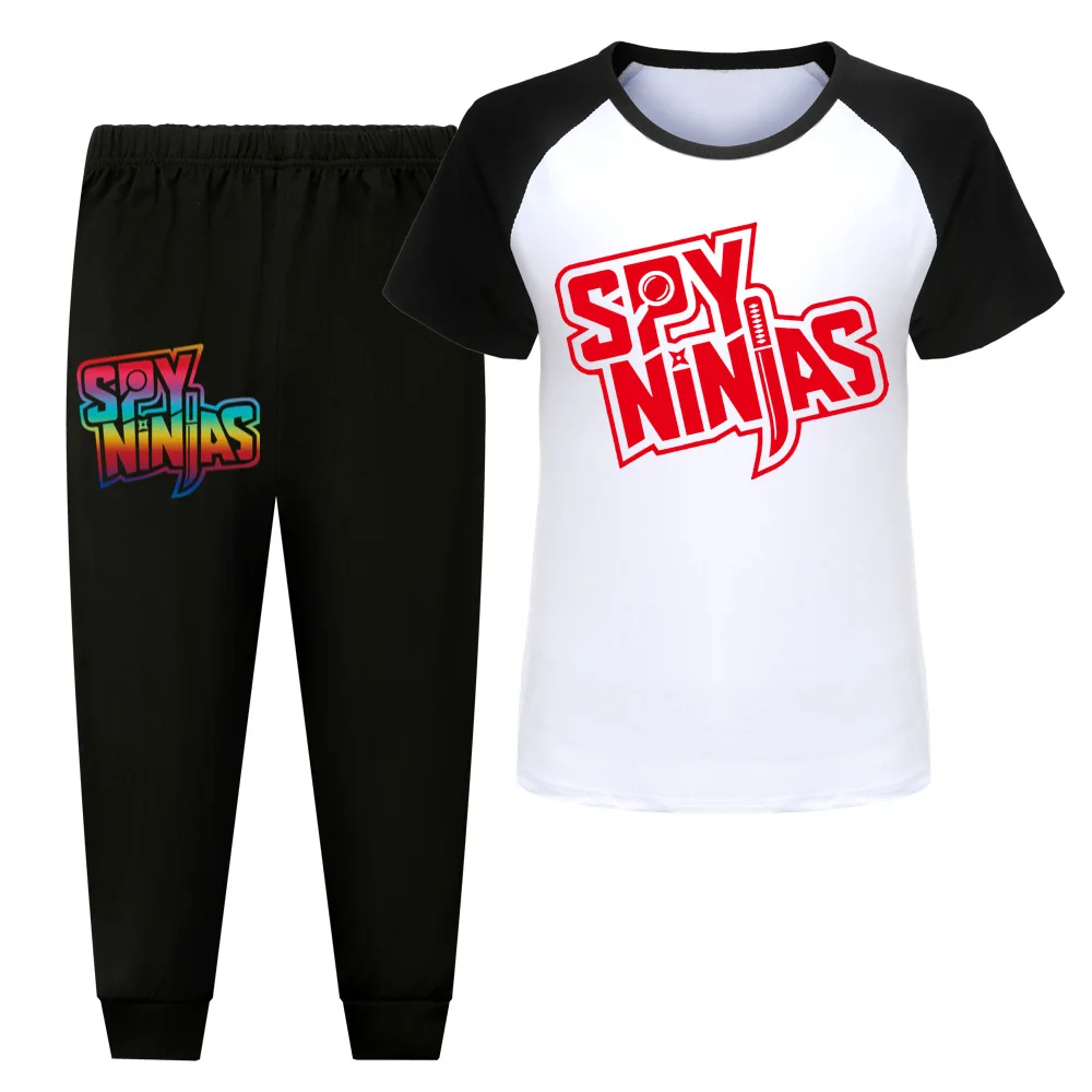 

SPY NINJAS Kids Short Sleeved Trousers Pajama Suit Polyester Girls Clothes Teenage Boys Homewear Clothing Sets Children's Tshirt