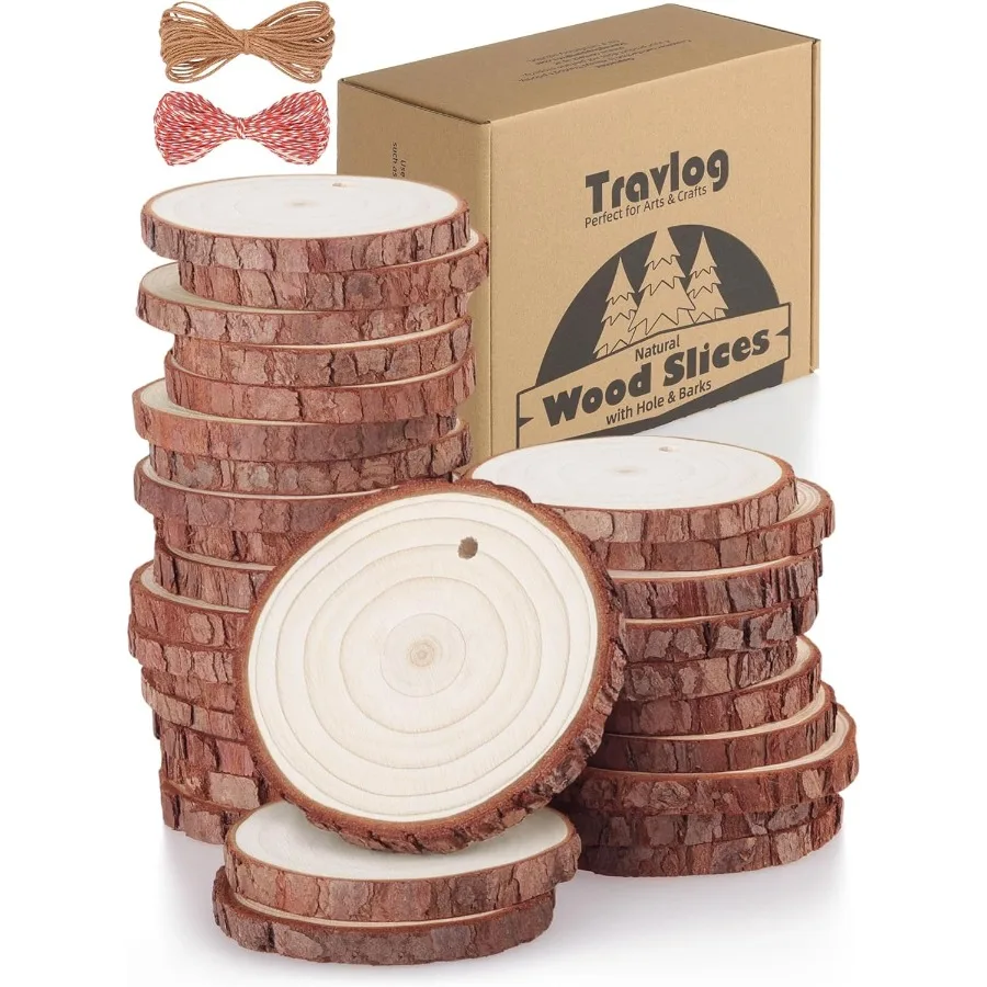 

Незаконченные ломтики дерева с отверстием, круги из натурального дерева, пустые с корой для поделок своими руками, домашний рождественский орнамент Dr, 30 шт., 2,42,8 дюйма