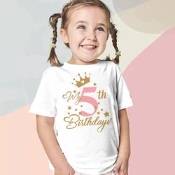 My 5th Birthday Printed Kids Girls Summer Birthday T-shirts Short Sleeve T Shirt Size 1-12 Year Children Party Clothes Tees Tops