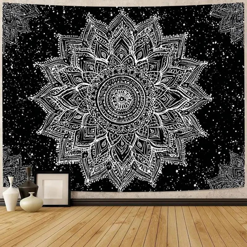 1 pieza Tapiz Bohemio de Mandala para Colgar en la Pared - Decoración Vertical de Mandala en Blanco y y y Noche Estrellada, Ideal para