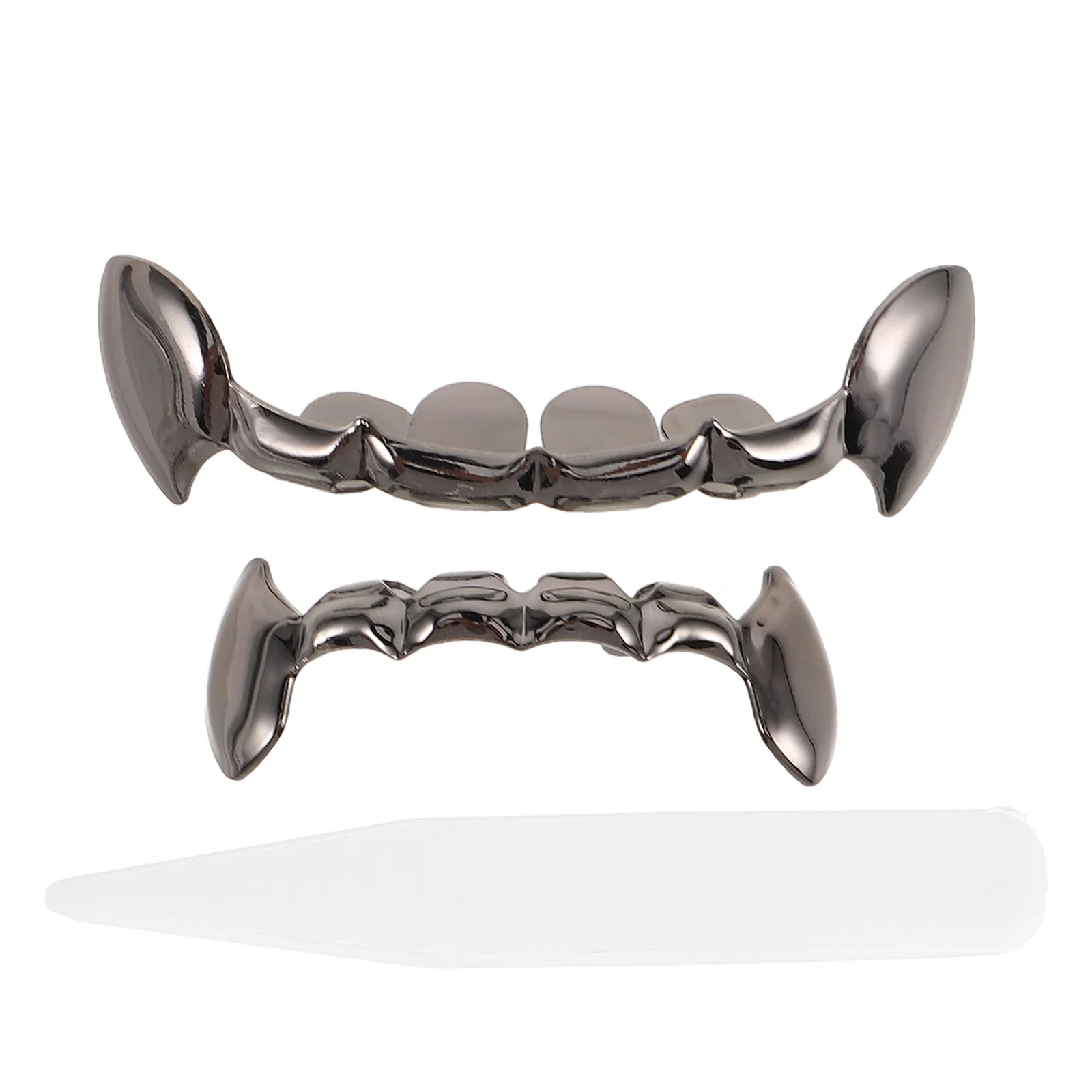 2 stücke Gold Zähne Grills Hip Hop Gefälschte Hosenträger Mode Zubehör Halloween Party Cosplay Mund Grill Für Männer Vampire Kinder werwolf