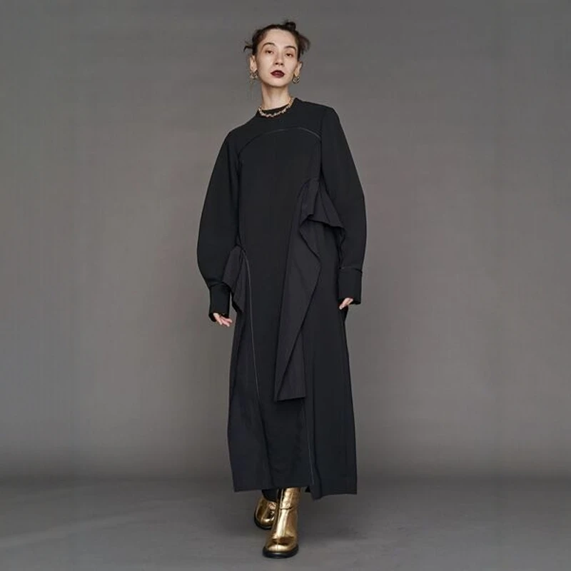 

Torowee Irregular round Neck Dress Women's Casual H-Line Long Sleeve Polyester Spring Fashion Ladies Gown