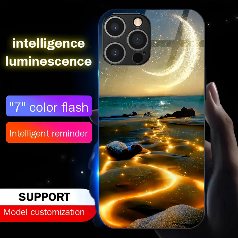 

Brilliant Galaxy Sky LED Light Up Glass Phone Case Back Cover For iPhone 16 E 15 14 13 12 11 Pro Max XR XS Plus 7 8 SE Mini