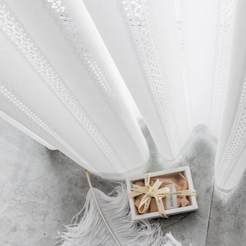 

White Tulle Yarm Gauze Curtains for Living Dining Room Bedroom Lace French Transparent Window Door Luxury Embroidered Customize