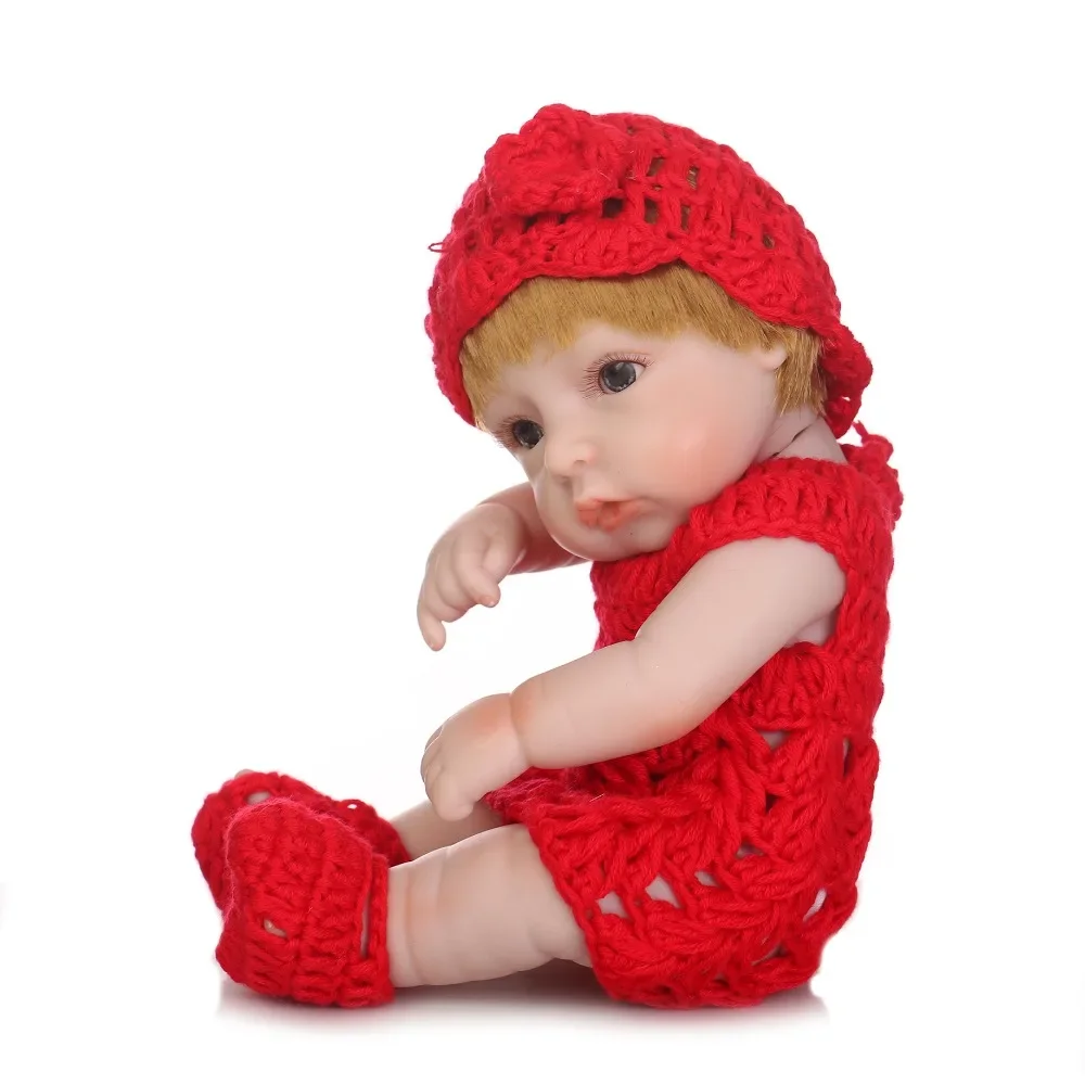 Reborn Baby Puppe 28 cm Realistische Silikon Baby Puppe Mini Neugeborene Mädchen Puppe Mit Roten Kleidung Puppe Spielzeug Geburtstag WEIHNACHTEN geschenke