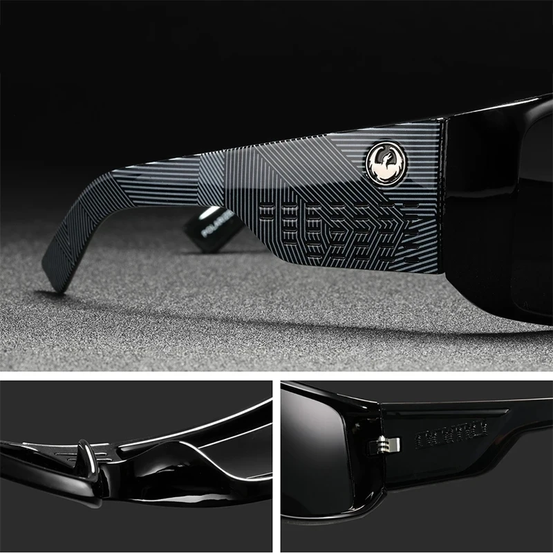 Dragon Extra Large Sunglasses Men\'s Windshield Frame Sports Sunglasses Bicycle Reflective Square Black Eyewear Driving UV400