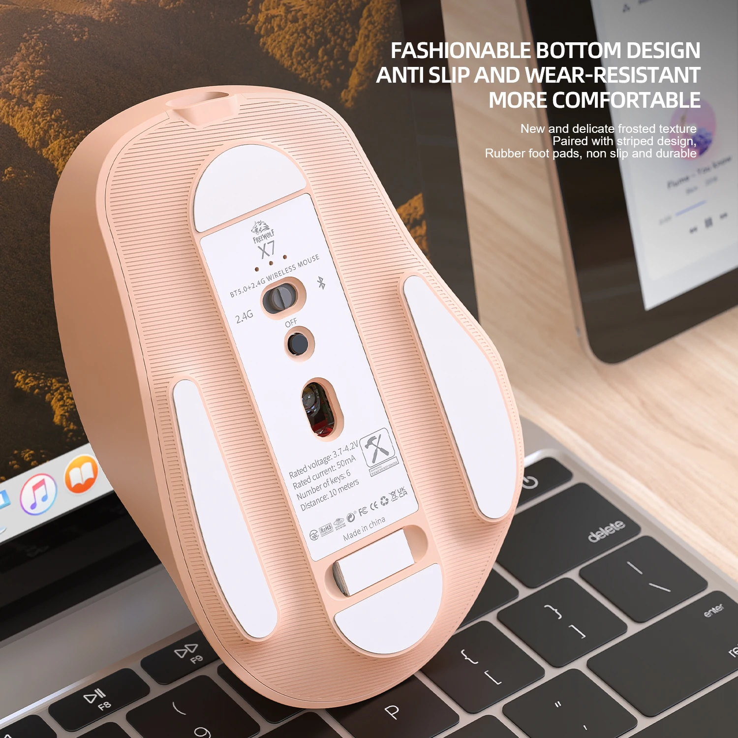 Mouse wireless X7 Colore rosa Bluetooth Dual Mode Design silenzioso, Power Linght, DPI a 5 velocità, Sensore di fase originale 3212