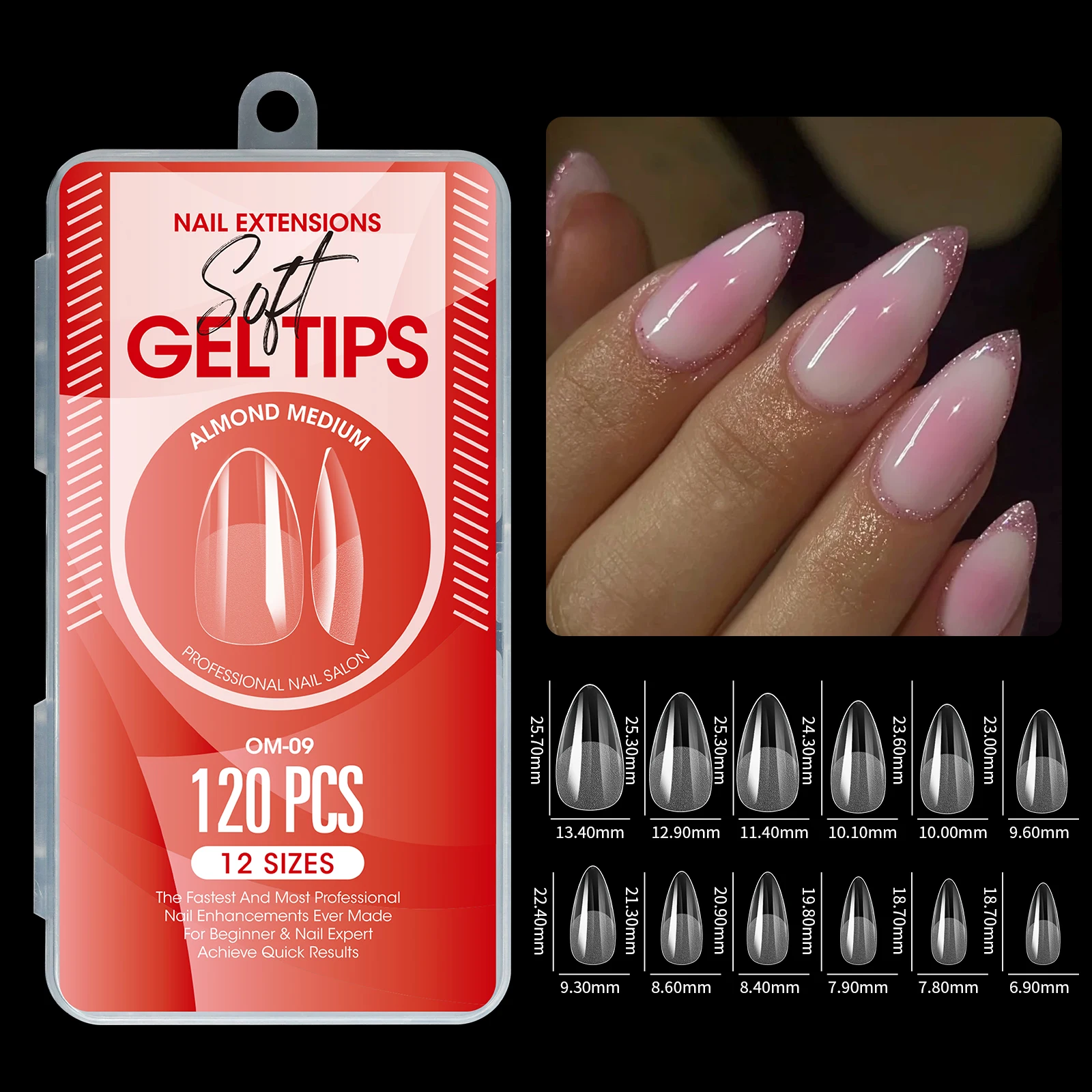 120 Stück Halbmatte Verlängerungs-Gel-Tips, Mandel-, Stiletto-, Coffin- und French-Form, Künstliche Nägel, Vollabdeckung, Acryl, für Salon und Zuhause, Press-On-Nägel – Detail 18