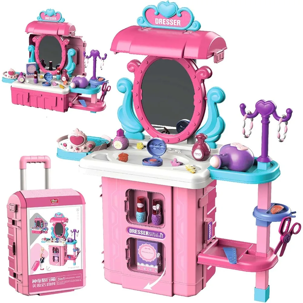 

Makeup Table for Toddler Girls Vanity & Suitcase Set with Fashion Pretend Play Travel Suitcase Beauty Doctor Set for Girls