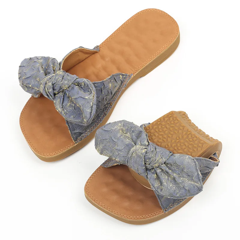 Women Wearing Slippers For Summer Wear 2023 New Flat Bottomed Soft Bow Shaped Beach Flip Flops, Size 35-43