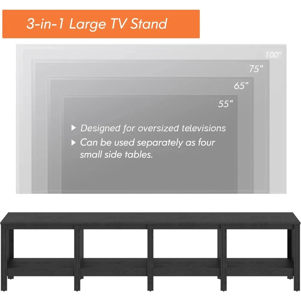 Suporte de TV clássico para centro de entretenimento de TV de 85 polegadas, mesa de mídia de madeira para TV de 90/95/100 polegadas com 4 cubículos