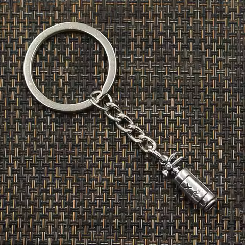 Fashion 30mm Key Ring Metal Key Chain Keychain Jewelry Antique Bronze Silver Color Fire Extinguisher Fireman 23x6x6mm Pendant