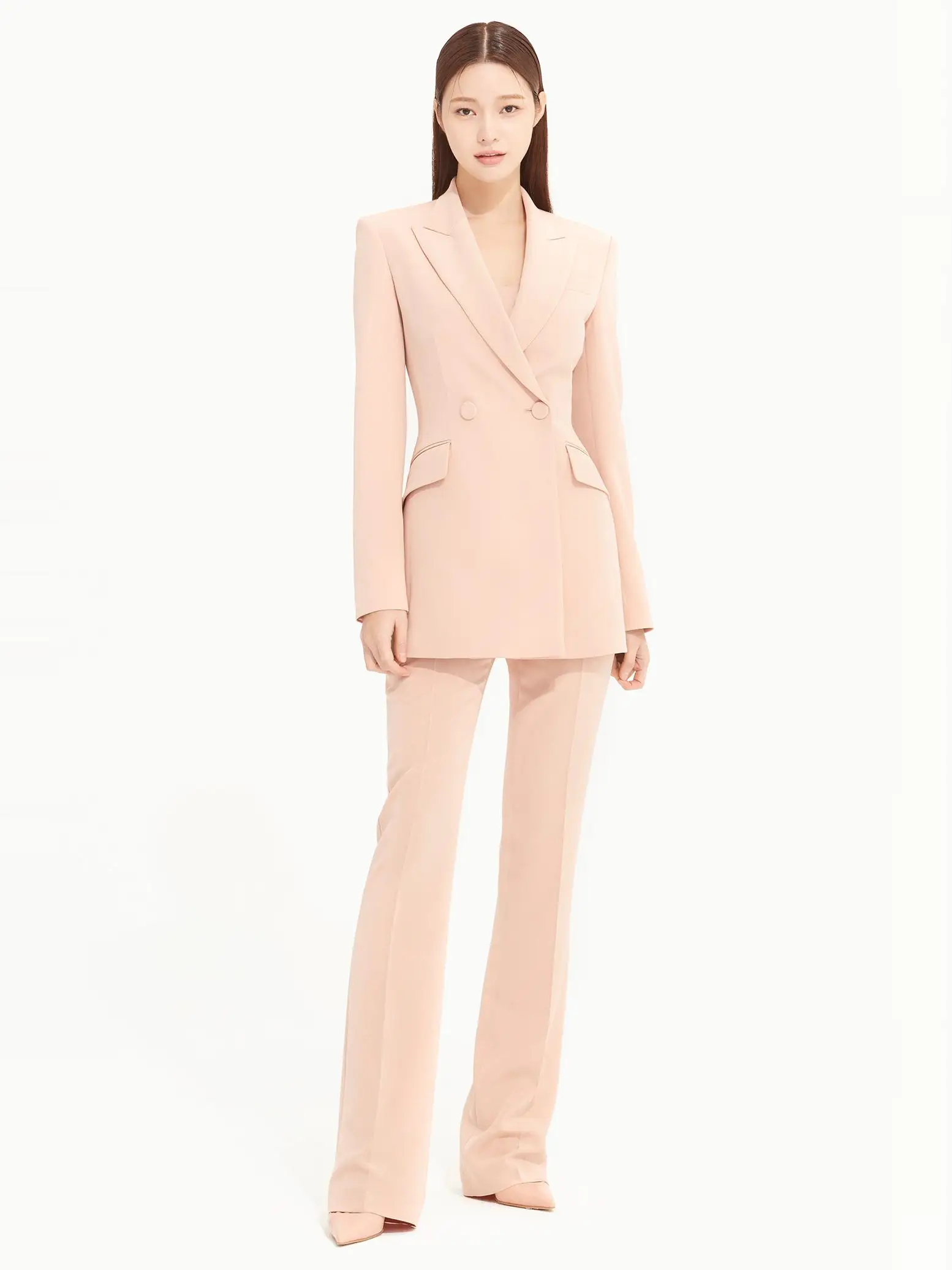 

Elegant Commuter Style Double Breasted Long Sleeve Waist Cinched Slim Fit Acetate Fiber Suit Jacket for Women Spring 2026