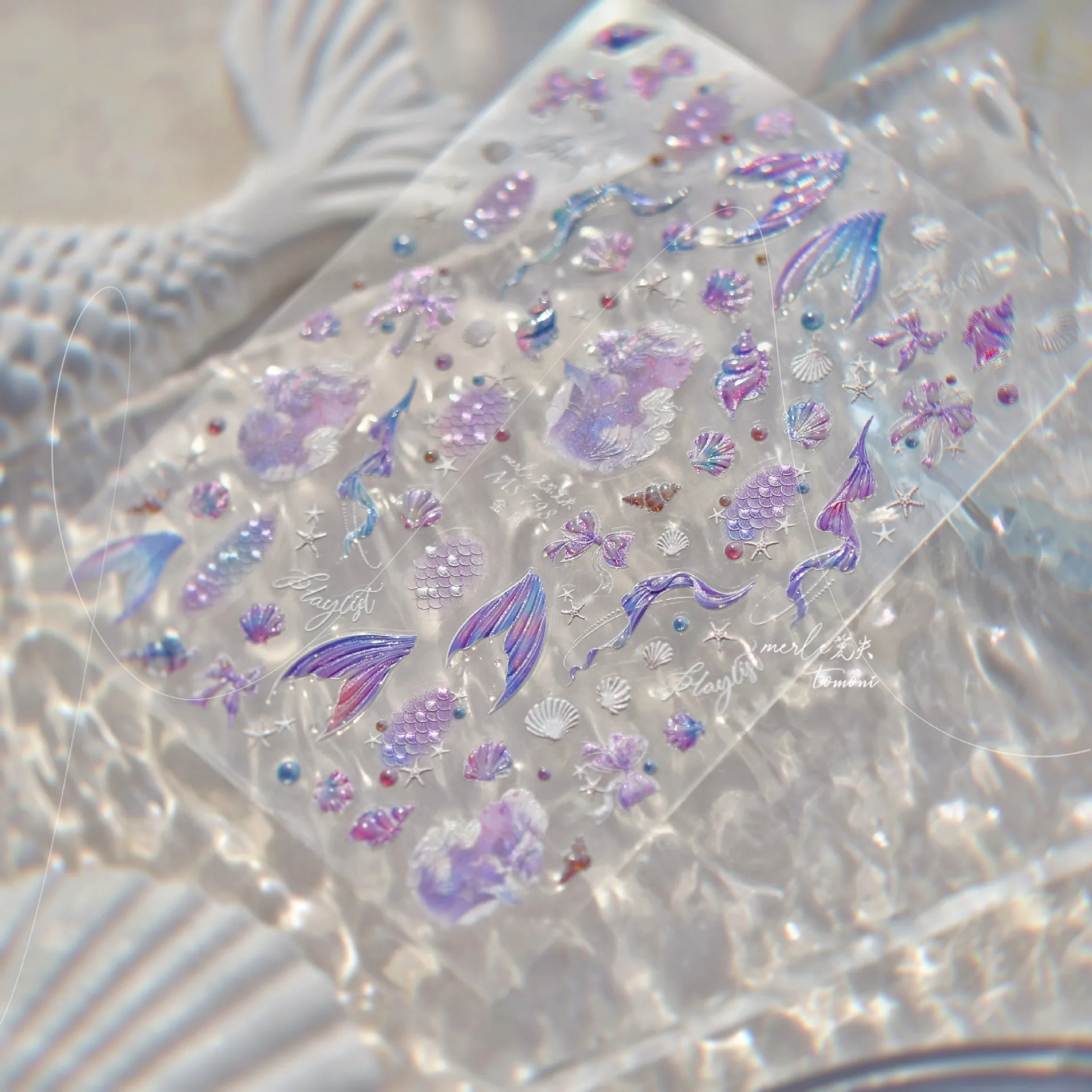 Flash sonhador sereia cauda escala de peixe alta qualidade elegante adesivos de unhas decoração manicure decalques MS-798