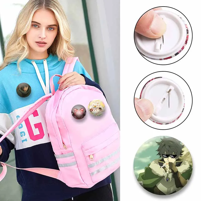 Japanese Anime Peripheral Coin Badges Cartoon Naofumi Raphtalia Malty Brooches Backpacks Clothes Hat Collar Pins Cosplay Jewelry