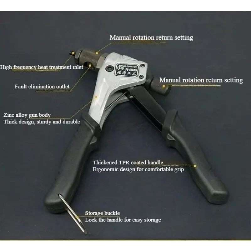 Strumento per pistola per rivetti per dadi per rivetti di livello industriale per risparmiare manodopera con impugnatura comoda e pistola per tirare il nucleo manuale