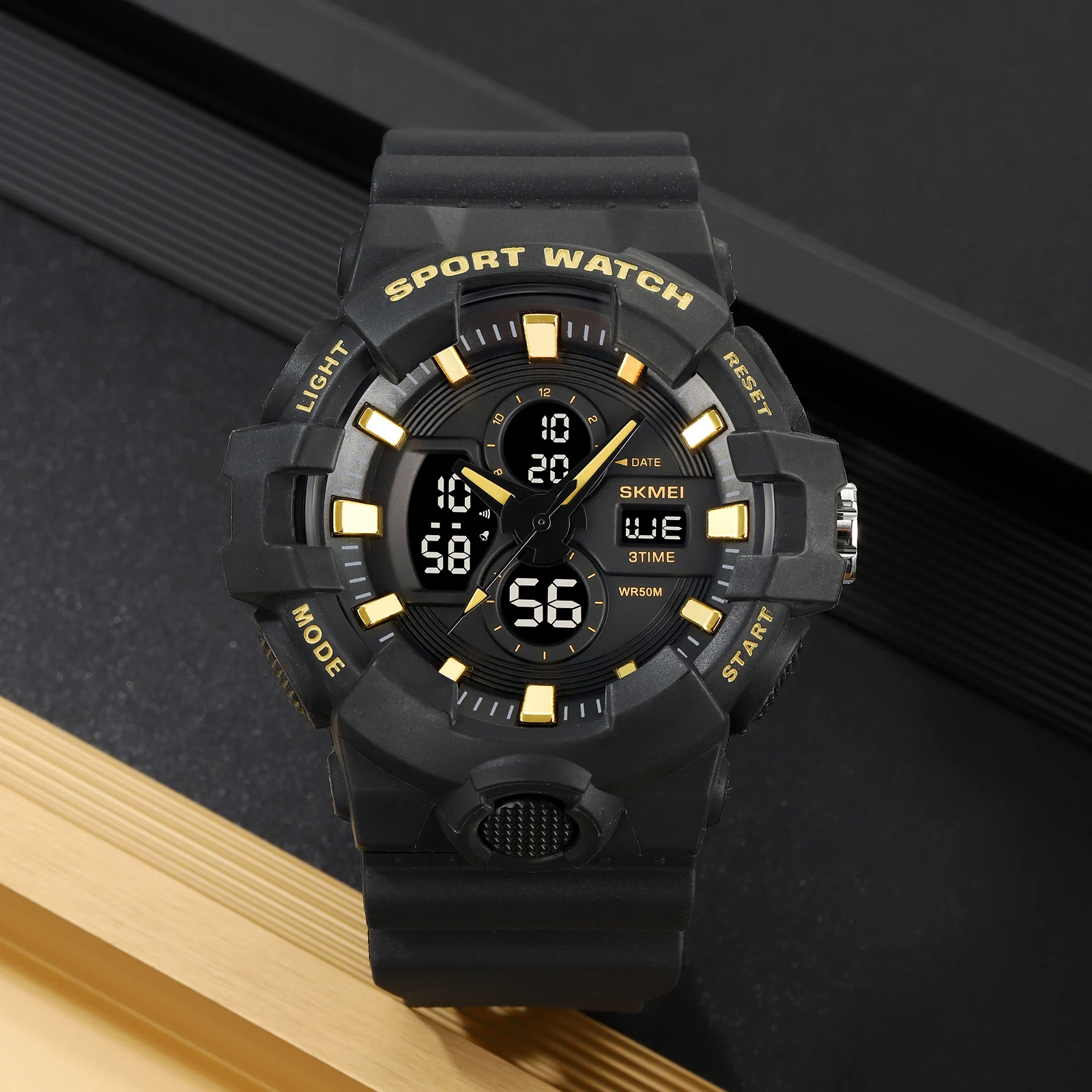 SKMEI Reloj Hombre Reloj electrónico digital para deportes al aire libre para Hombre Reloj de pantalla dual Reloj electrónico resistente al agua para Hombre Negro