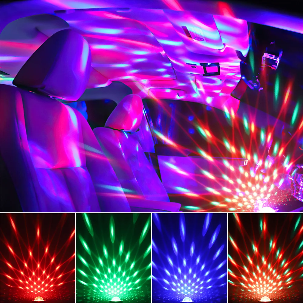 Luz de ambiente LED RGB para escenario, bola mágica pequeña de cristal, luz de DJ portátil para coche, carga USB, Control de sonido activado por