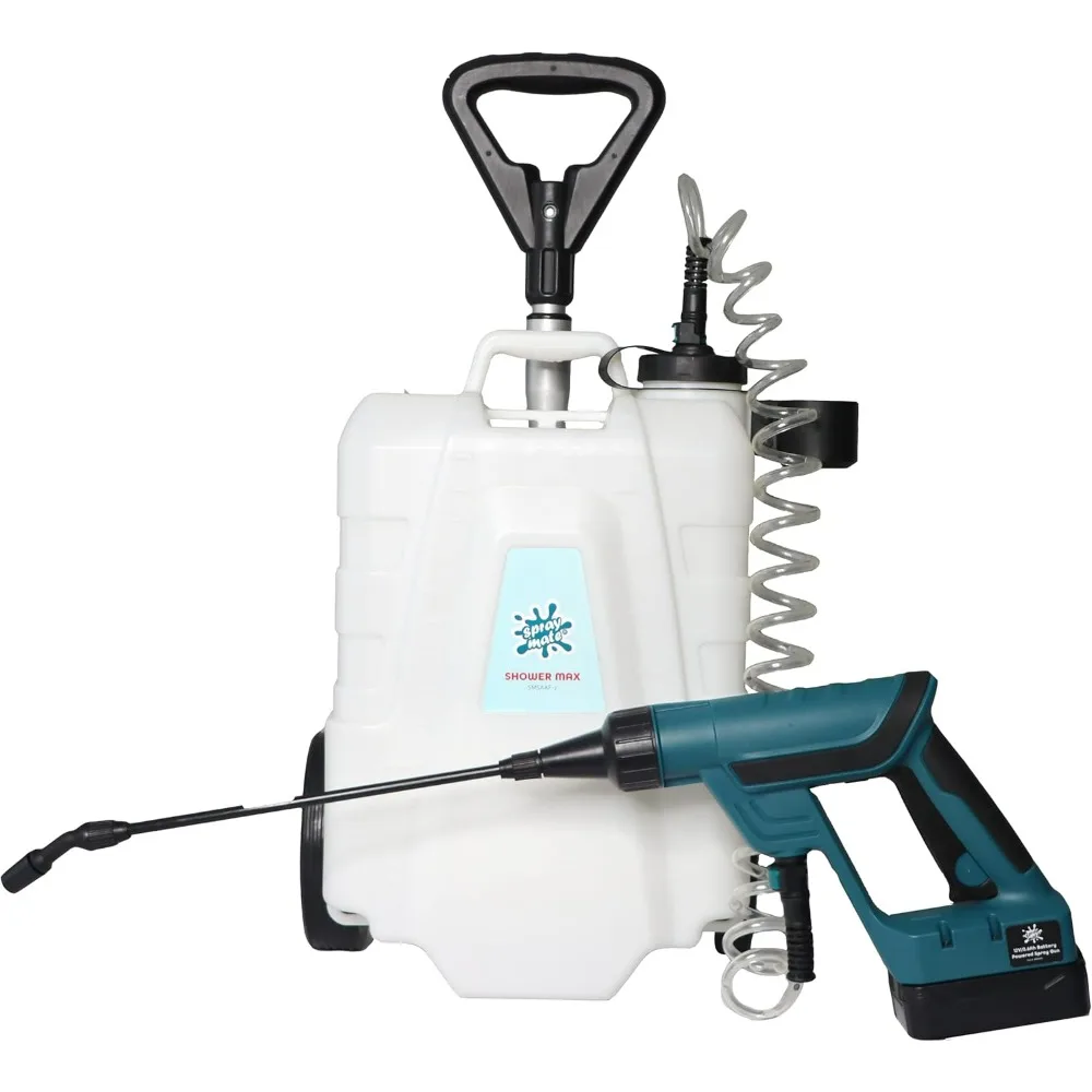 

Shower MAX Battery Powered Sprayer - Electric Rolling Garden Sprayer - 4-Gallon