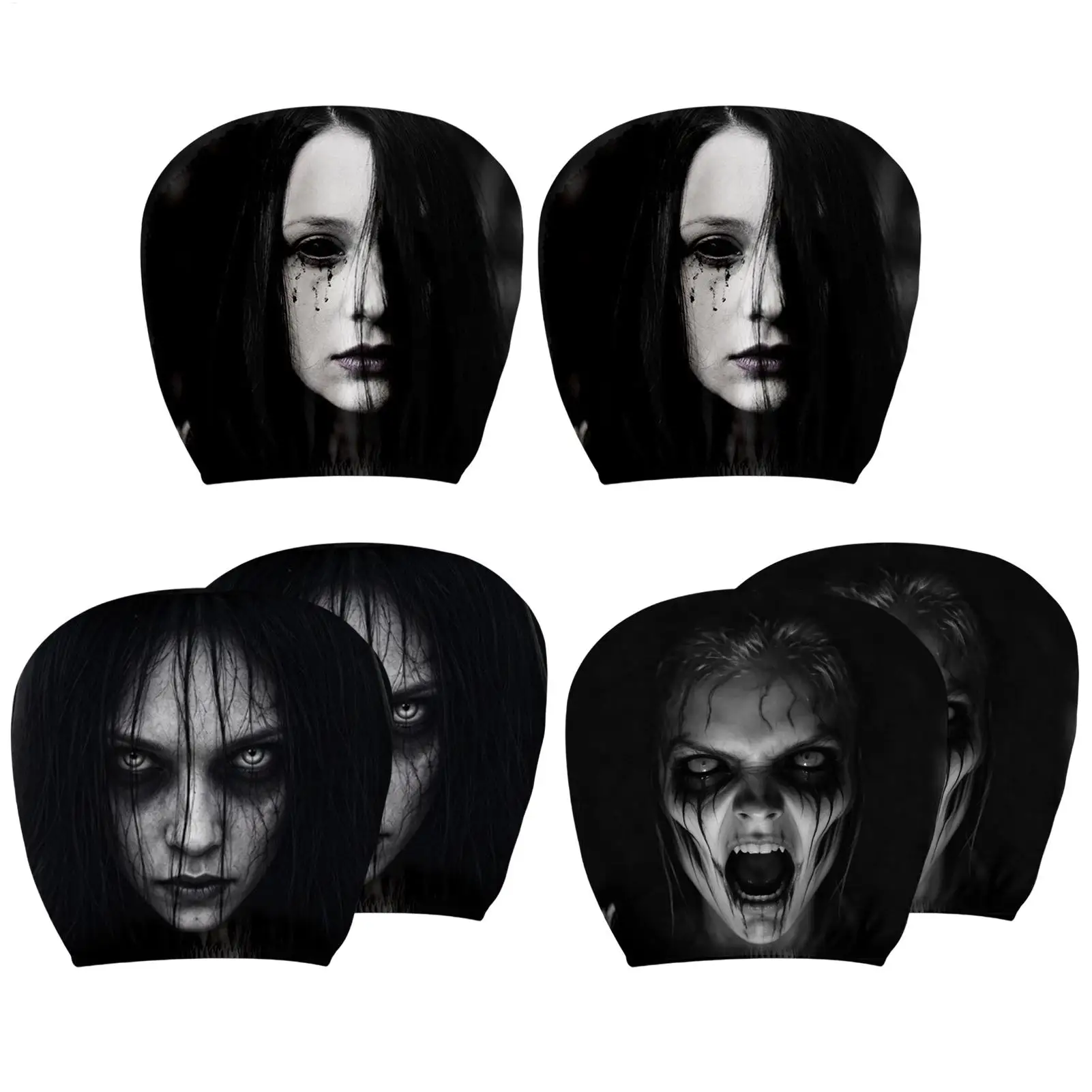 Scary Ghost Face Car Headrest Cover Set 2Pcs Universal Stretchy Breathable Halloween Seat Protector for Truck Daily Prank Travel