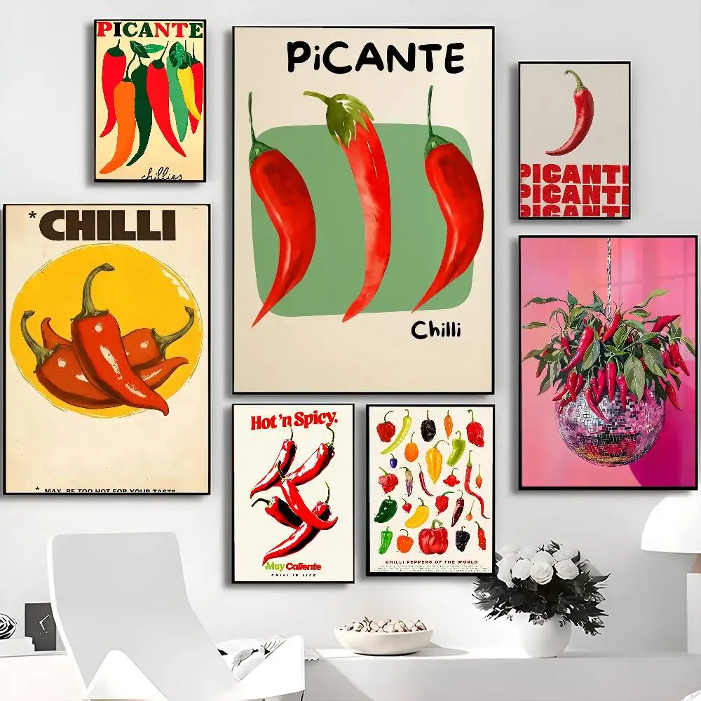C-Classic-Chilli-Pepper Vintage Posters Sticky Whitepaper Prints Posters Artwork Posters Wall Stickers