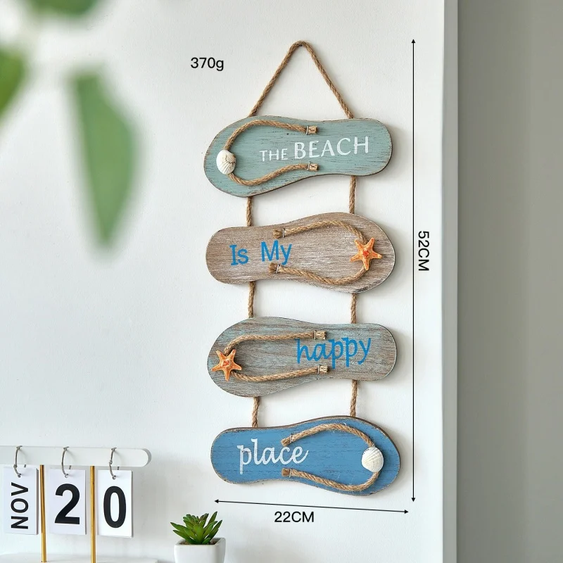 2sets Wooden Slippers Hanging Decorative Sign Wood Plaque Decoration Beach Wall Door Ornament